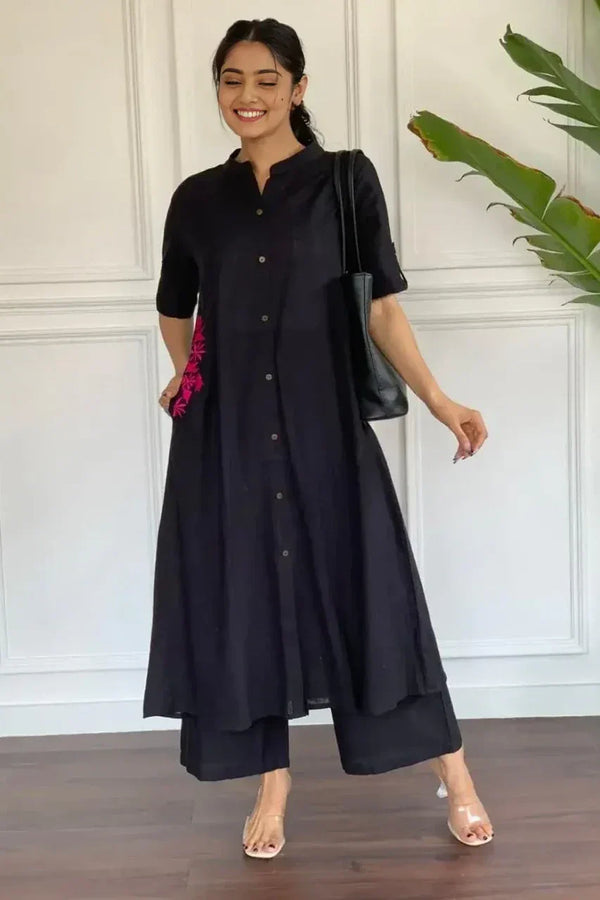 Black Embroidered Kurta with Palazzo