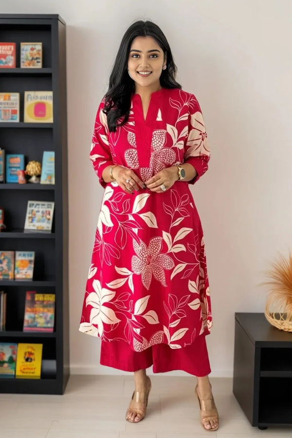 Pink Floral Print Kurta with Palazzo