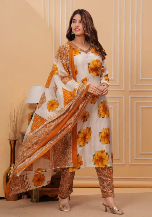 Yellow Digital Floral Print Kurta Set