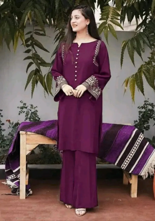 Purple Aari Work Kurta Palazzo Set