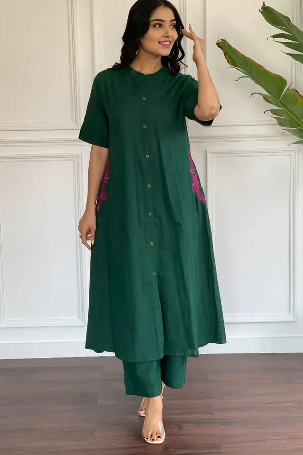 Forest Green Embroidered Kurta with Palazzo