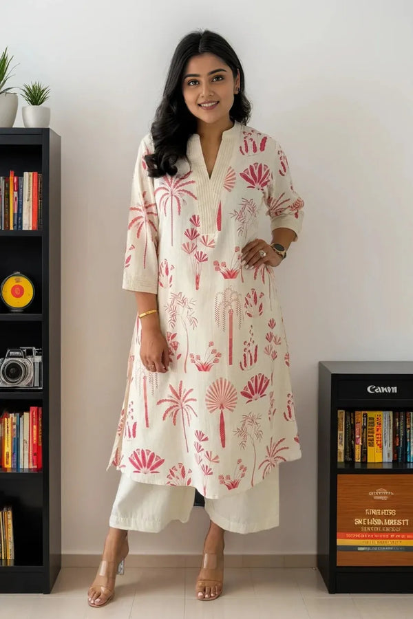 Pink Cotton Flex Kurta With Palazzo