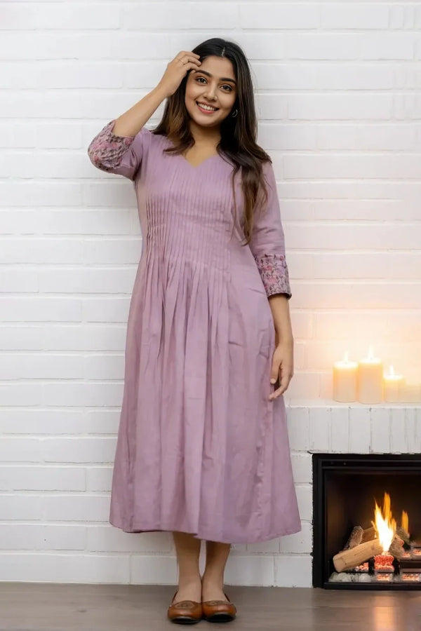 Lilac Pintex Embroidered Midi Dress