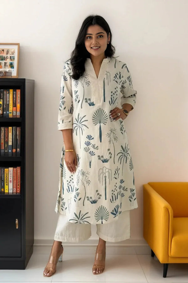 Blue Cotton Flex Kurta With Palazzo