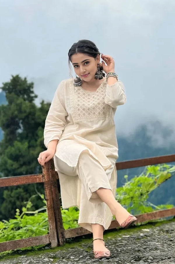 White Embroidered Kurta with Pant