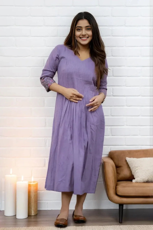 Lavender Pintex Embroidered Midi Dress