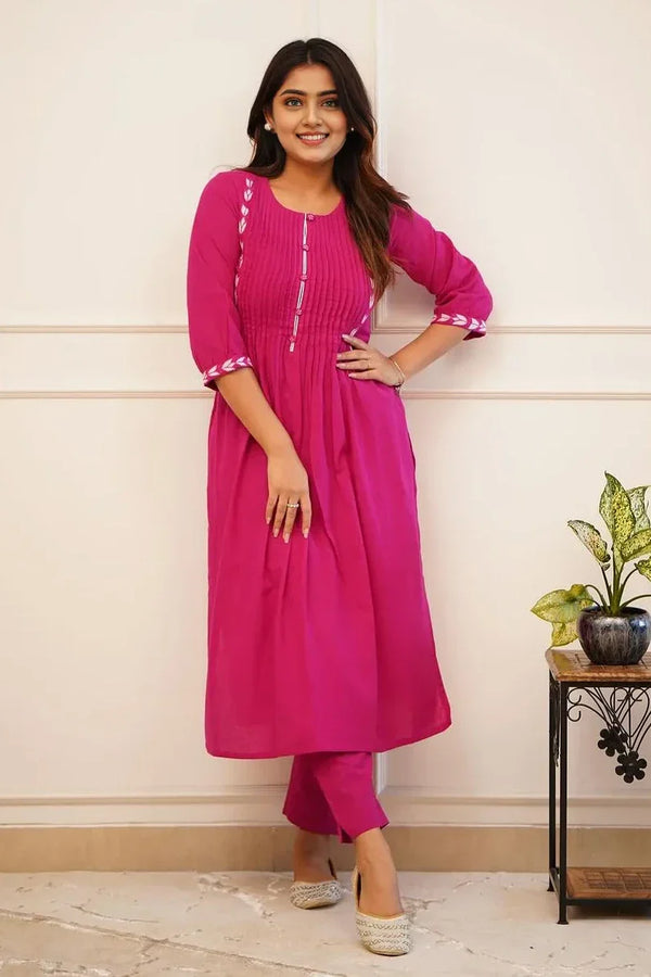 Pink Embroidered A-Line Kurta with Pant