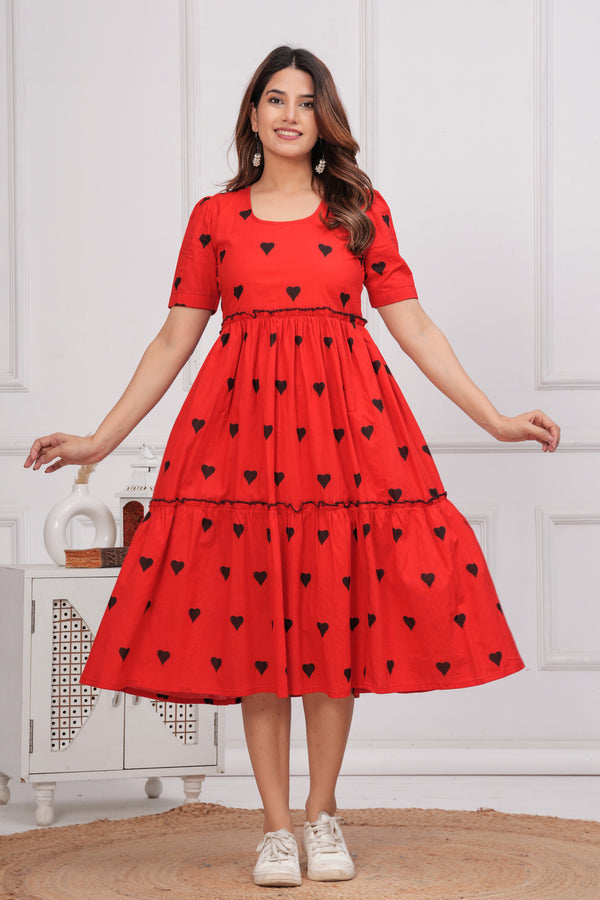 Red Hearts Midi Dress