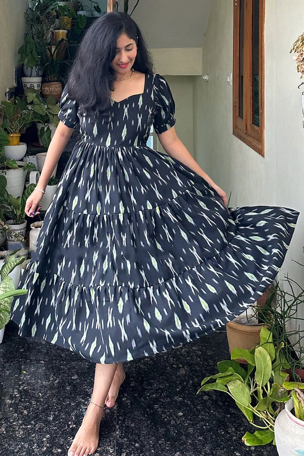 Black Ikat Midi Dress