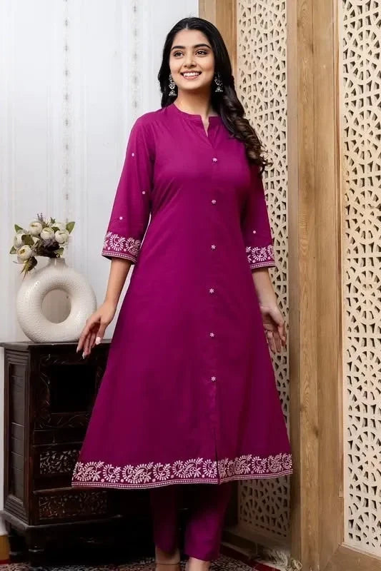 Pink Embroidered Kurta with Pant