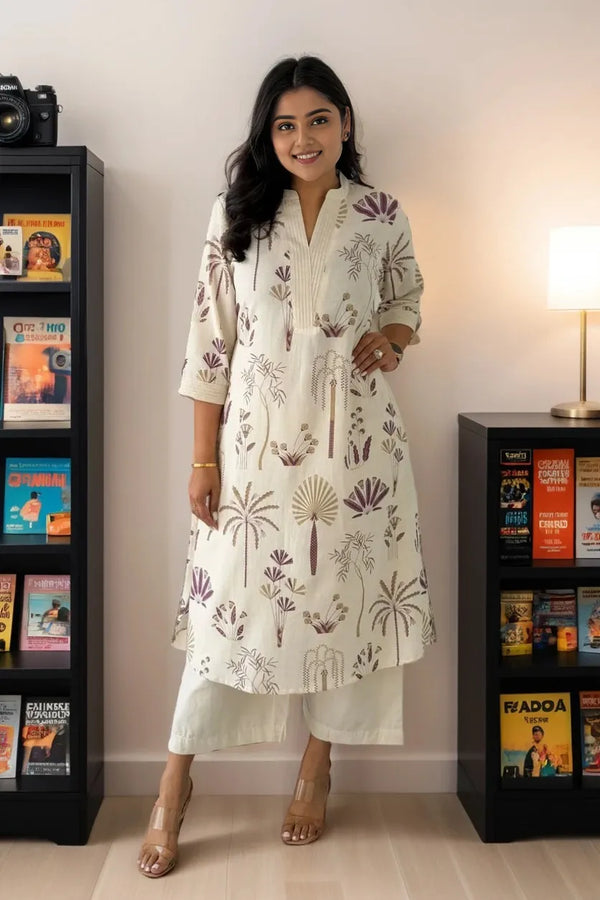 Purple Cotton Flex Kurta With Palazzo