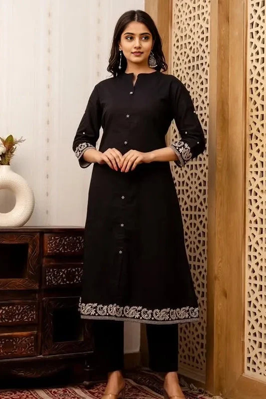 Black Embroidered Kurta with Pant