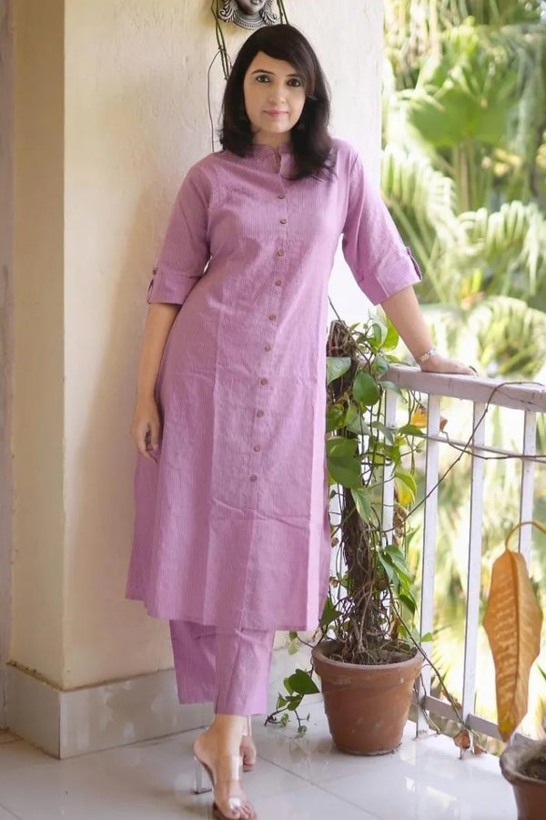 Light Pink Cotton Katha Work Palazzo Co-ord Set