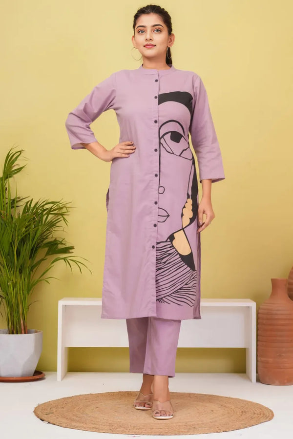 Lilac Abstract Design Kurta with Pant