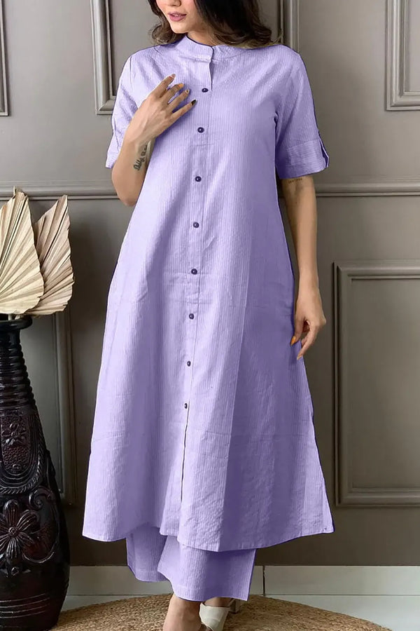 Purple Cotton Katha Work Palazzo Co-ord Set