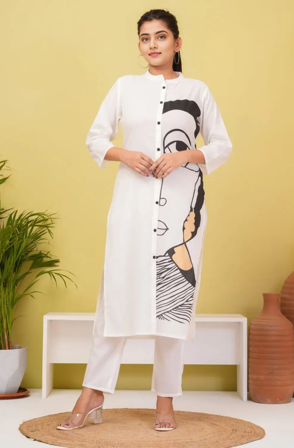 White Abstract Design Kurta with Pant